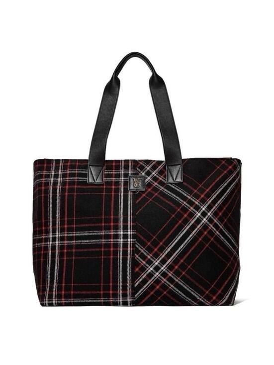 Victoria's Secret Handbags - Victorias Secret Plaid Black and Red Tote Bag